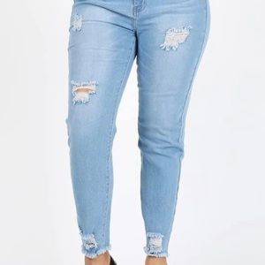 Women’s stretch blue jeans.